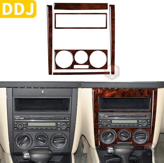 DDJCARBON 6er Set Holzmaserung Zubehör für VW Golf 4 MK4 2012-2015, Kunststoff Innenraum Trim Aufkleber für Mittelkonsole, AC und CD Panel in Braun - Bild 1