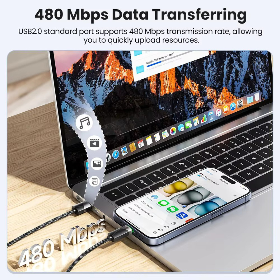 Toocki USB-A auf USB-C Schnellladekabel 60W mit Smart Power-Off für Xiaomi, Samsung, Huawei und LG, erhältlich in Schwarz oder Blau, Länge: 1m oder 2m - Bild 4