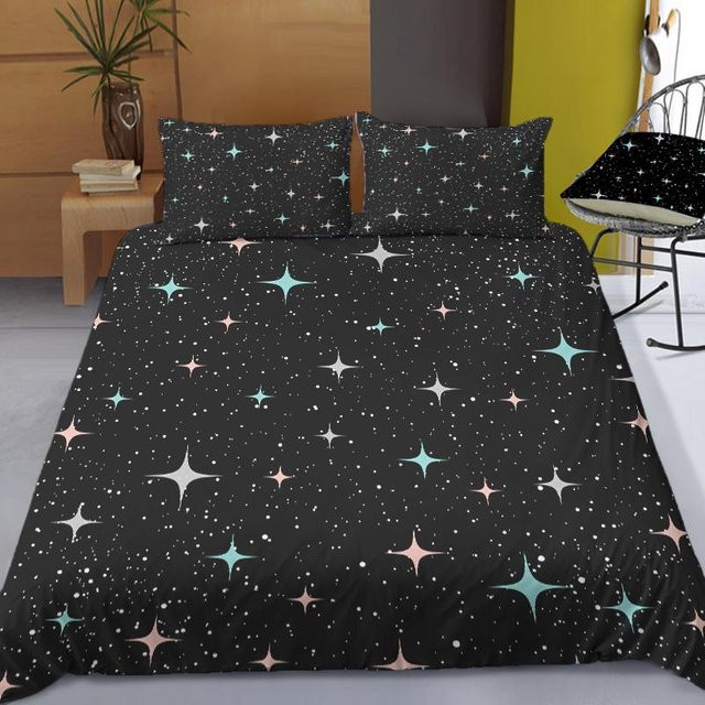 Bettwäscheset mit Sternenhimmel-Motiv von Binchi Outdoor Product, Dunkelblau und Schwarz, Galaxie-Design aus Mikrofaser, B/H: 200 x 230 cm - Bild 1