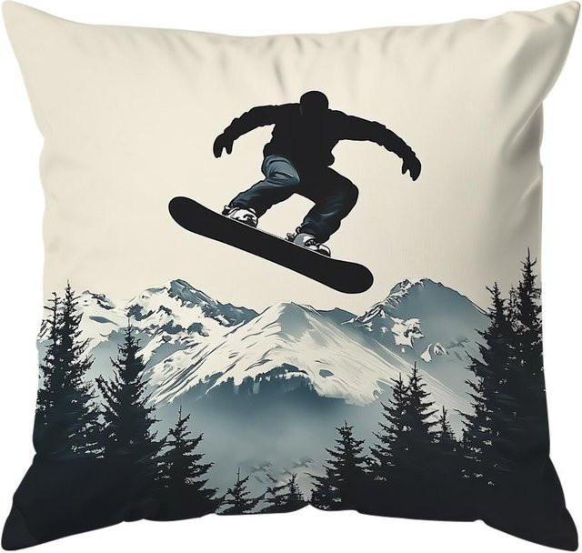 Dekorativer Skisprung Kissenbezug von Tinika Chen aus Polyester, Farbe: Weiß, B/T/H: 45 x 45 x 0 cm - Bild 1