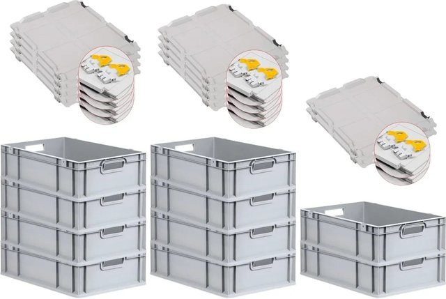 PROREGAL SuperSparSet 10x Eurobox NextGen Grip mit Scharnierdeckel und gelben Schiebeschnappverschlüssen, Grau, H x B x T: 17 x 40 x 60 cm - Bild 1
