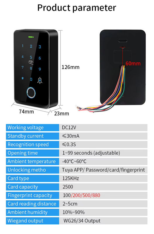 LUCKING DOOR Intelligentes WLAN-Fingerabdruck-Türschloss mit Tastatur und Tuya App Unterstützung, Wasserdichter RFID-Kartenleser mit Wiegand Zugangskontrolle - Bild 5