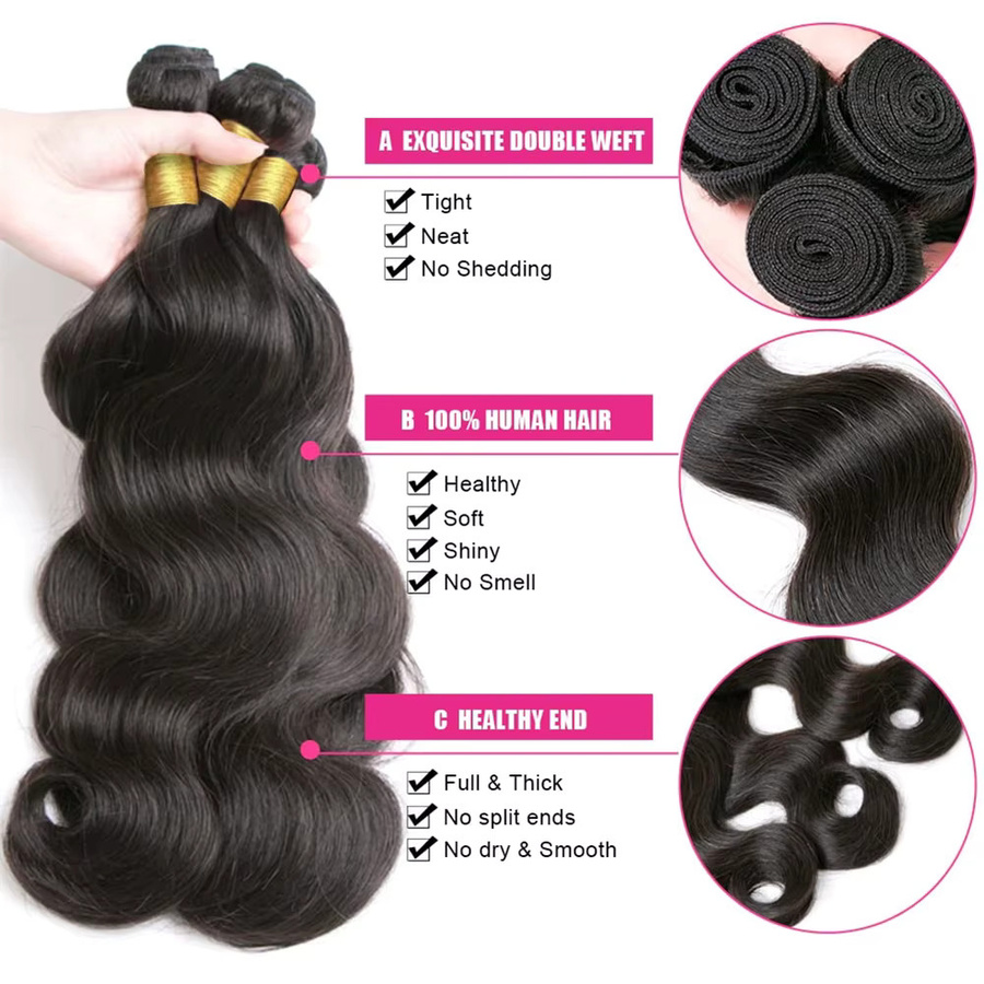 FUGANGXIU Body Wave Echthaar-Bündel, 3 Bündel, Remy-Qualität, Damen - Bild 2