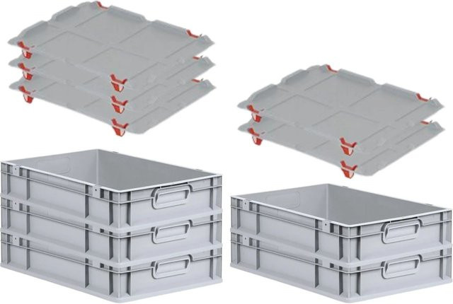 PROREGAL SparSet 5x Eurobox NextGen Grip mit Auflagedeckel in Grau mit verstärkten Wänden und 4 roten Schiebeschnappverschlüssen H x B x T: 12 x 40 x 60 cm - Bild 1