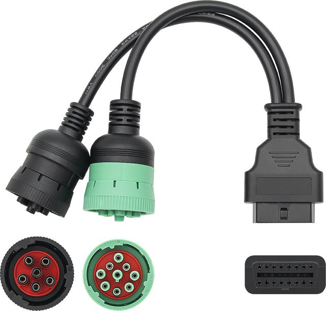 JFIND OBD2 16-Pin zu OBD 6-Pin-9-Pin Adapterkabel für Schwerlast-LKW J1708/J1939 in Schwarz, kompatibel mit Cummins Diagnosegeräten - Bild 1