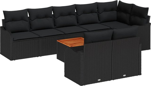 vidaXL Garten-Sofa-Set 9-teilig Schwarz aus Polyrattan und pulverbeschichtetem Stahl mit Stauraum und Tisch - Bild 1