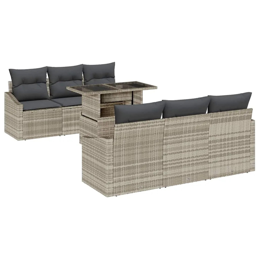 vidaXL 7-teiliges Garten-Sofa-Set aus Polyrattan mit grauen Polsterkissen für Terrasse und Garten - Bild 2