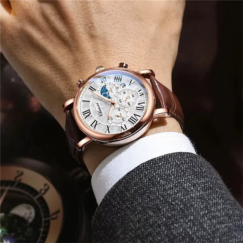 CHENXI Armbanduhr, Quarz, Leder, Roségold, Herren - Bild 4