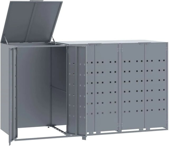 vidaXL Mülltonnenbox für 3 Tonnen aus Stahl, Grau, B/H/T: 207 x 117 x 79 cm - Bild 1