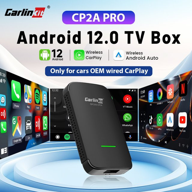 CarlinKit CP2A Pro Android 12 TV-Box mit 2 GB RAM und 16 GB Speicher, Wireless CarPlay und Android Auto Smart Car Ai Box in Schwarz für Videounterstützung wie Youtube und Netflix - Bild 1