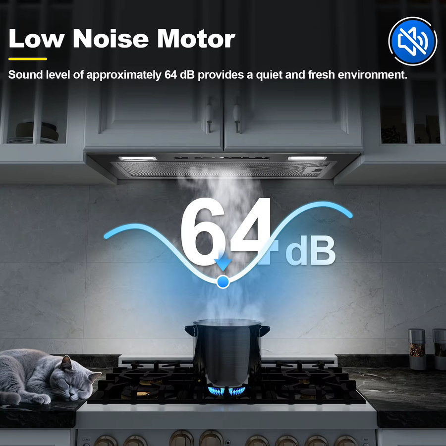 KICHPOWER Einbau-Dunstabzugshaube in Schwarz mit Gesten- und Touch-Steuerung, 750 m³/h Saugkraft, A+++ Energieeffizienz und 64 dB Geräuschpegel, Breite: 52 cm - Bild 4