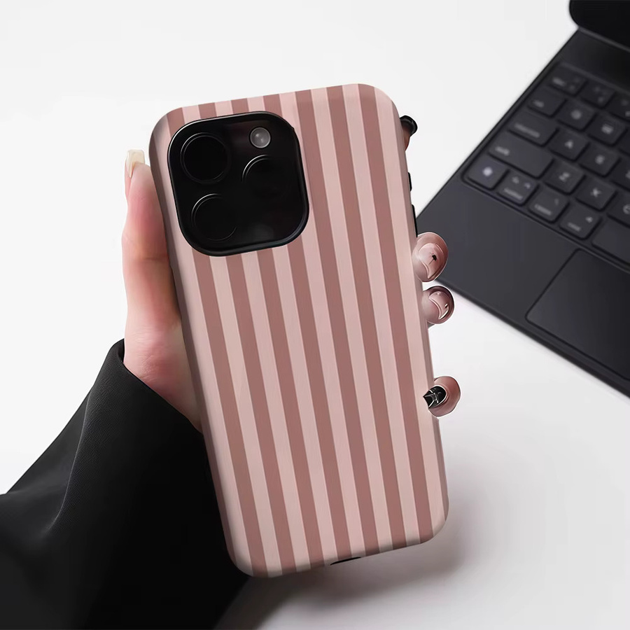 Potdemiel Handyhülle mit vertikalen Streifen in Hellbraun für iPhone 17 16 15 14 13 Pro Max Plus, robuste doppelschichtige Schutzhülle mit Magnetfunktion - Bild 4