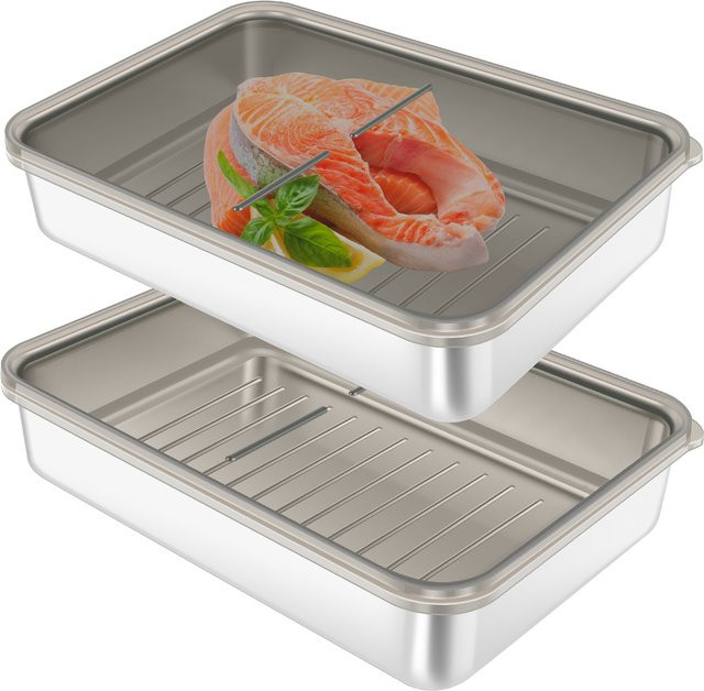 Willstar 2er-Set Luftdichte Lebensmittelbehälter aus Edelstahl in Silber, ideal für Fleisch und Käse im Kühlschrank - Bild 1