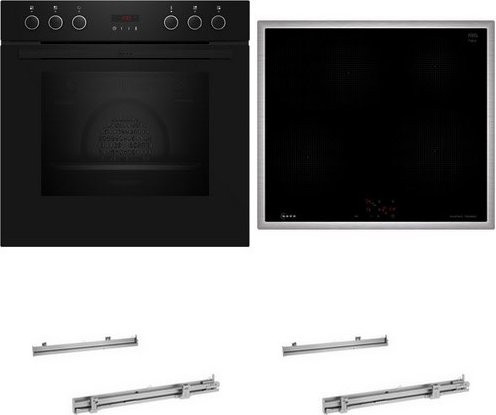 Neff Herdset HMK220IP in Schwarz und Silber mit Induktionskochfeld, Einbauofen mit Heißluft und Pyrolyse-Selbstreinigung - Bild 1