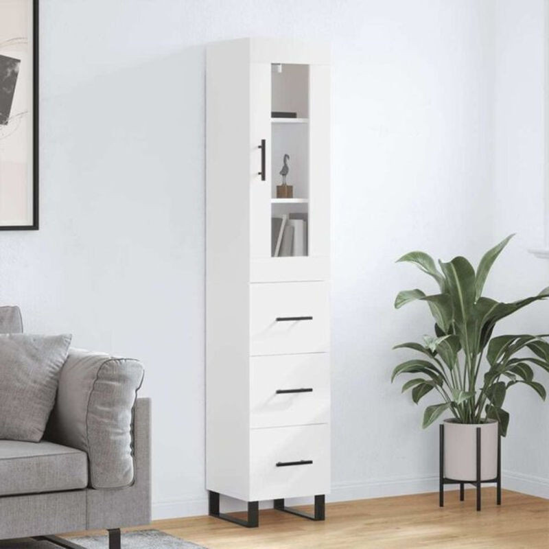 Modernes Highboard Vidaxl in Weiß aus Holzwerkstoff, Metall und Glas, B/T/H: 34,5 x 34 x 180 cm - Bild 1