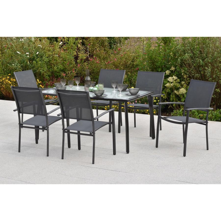 Merxx Milano Gartenmöbel-Set 7-teilig aus Aluminium in Grau mit Glastisch, B/T/H: 150 x 90 x 74 cm - Bild 2