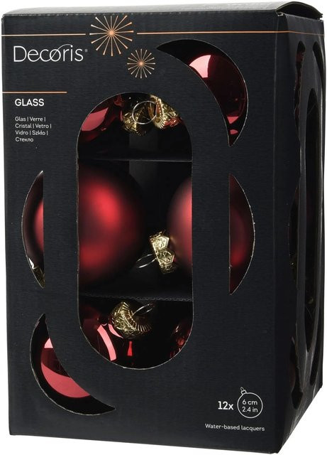 Decoris Weihnachtskugeln aus Glas in Rot, 12-teiliges Set, Durchmesser: 6 cm - Bild 1