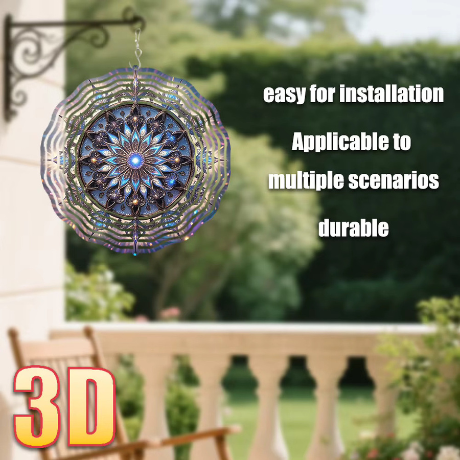 CIFBUY 3D Holographischer Traumfänger Sonnenfänger, Doppelseitiger drehender Windspinner für den Garten, Multicolor, Durchmesser: 25,4 cm - Bild 6