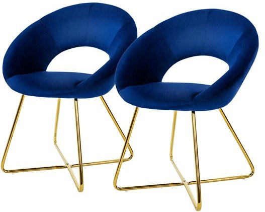 ML-Design Esszimmerstuhl 2er Set aus blauem Samt mit runder Rückenlehne und goldenen Metallbeinen - Bild 1