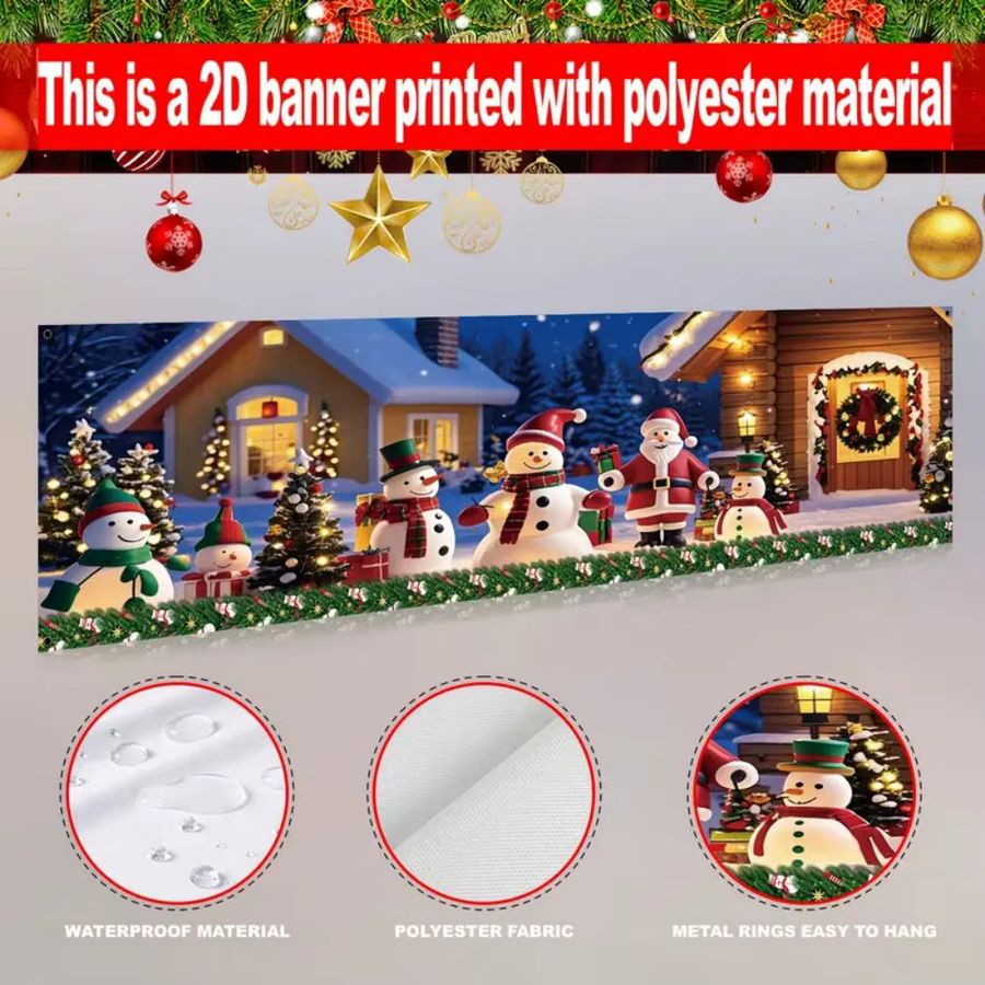 VIKAMA Weihnachtsbanner für den Außenbereich und Garten als hängende Winterdekoration für Weihnachten und das neue Jahr aus Polyester, Breite: 180 cm, Höhe: 35 cm - Bild 5