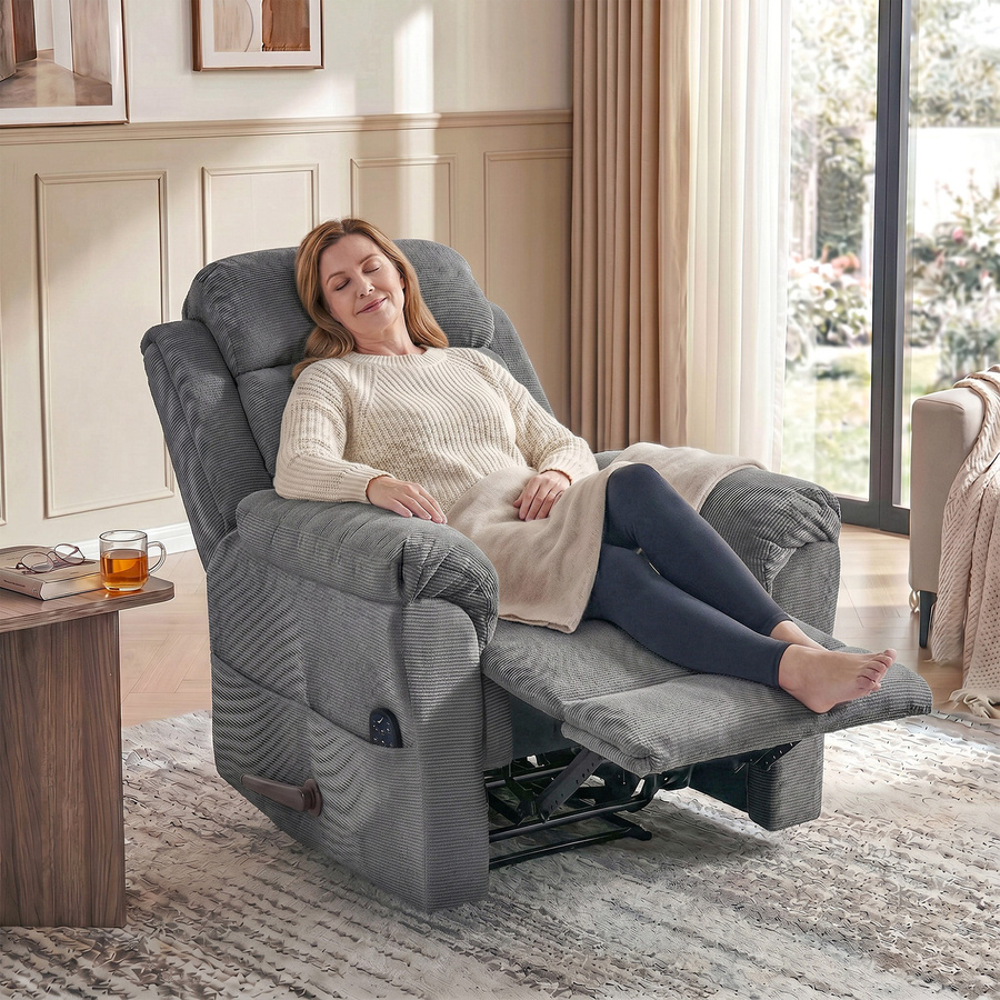 HOMCOM Relaxsessel mit Wärme- und Vibrationsmassage in Grau mit Chenille-Optik und Liegefunktion - Bild 2