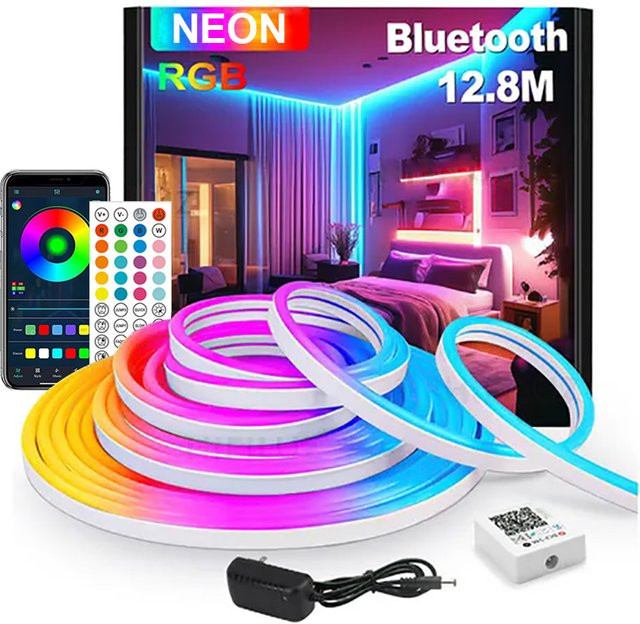 Adiodo RGB LED Neon-Flex Lichtstreifen mit App- und Fernbedienung, wasserdichter Silikon Neon-Seil für Innen- und Außenbereiche, Multicolour, DC24V - Bild 1