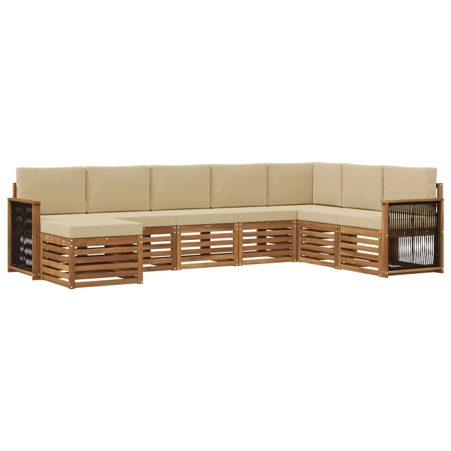 vidaXL Outdoor-Sofagarnitur L-Form aus massivem Akazienholz mit 6 Kissen in Natur-beige - Bild 2