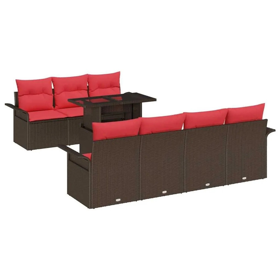 vidaXL Gartenmöbel Set L-Form in Braun mit 8 Kissen, bestehend aus Outdoor-3-Sitzer-Sofa, Lounge-Sesseln und Couchtisch aus Poly-Rattan und pulverbeschichtetem Stahl - Bild 2