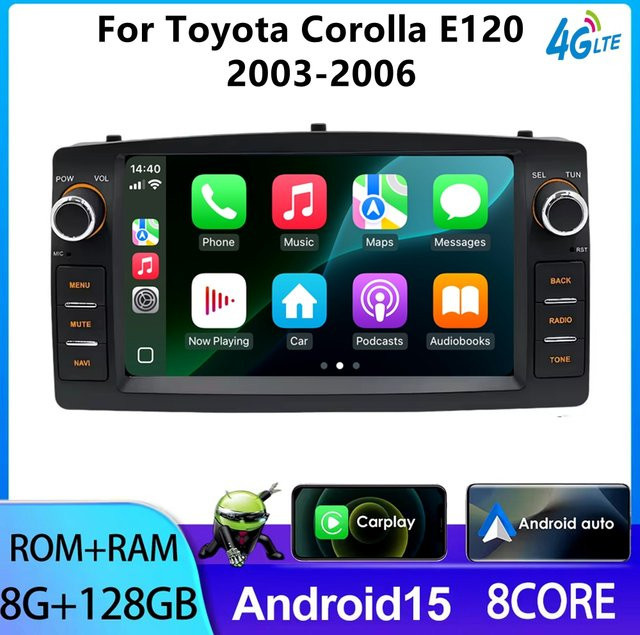 Android Autoradio für Toyota Corolla E120 2003-2006 mit 7 Zoll Touchscreen, Multimedia-Player mit GPS, Carplay und Auto Audio in Schwarz - Bild 1