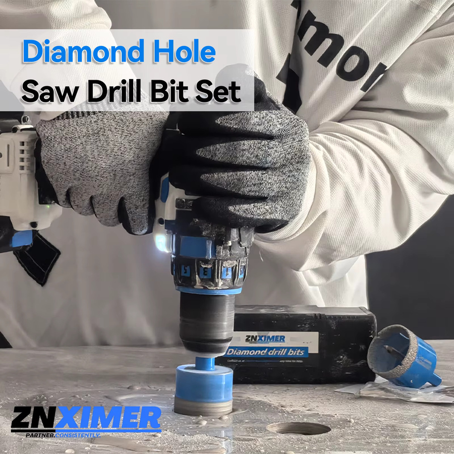 ZNXIMER Diamantbohrer-Set mit Positionsbohrer für Glas, Marmor, Granit, Stein und Keramikfliesen, Blau - Bild 6