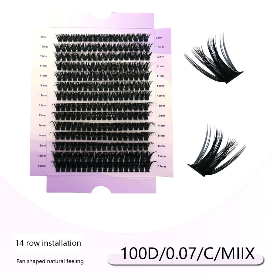 Anlinnet Falsche Wimpern, Schwarz, Natürlich, 252 Cluster, 9–16 mm - Bild 2