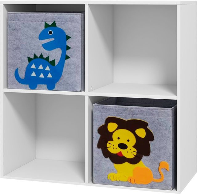 ZONEKIZ Kinderregal mit 2 Aufbewahrungsboxen als Bücherregal und Spielzeugregal für das Kinderzimmer, Weiß-Grau, B/T/H: 61,8 x 29,9 x 61,8 cm, Aosom - Bild 1