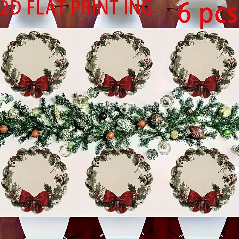 VIKAMA 6-teiliges Weihnachts-Tischset Set mit Stechpalmenkranz für deine Tischdekoration - Bild 2