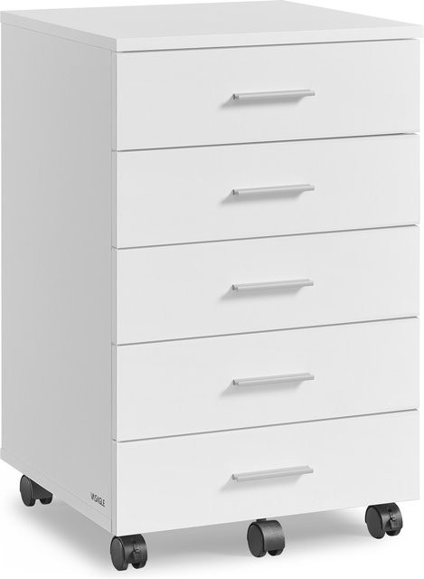 VASAGLE Rollcontainer in Weiß als mobiler Aktenschrank und Schubladenschrank mit 5 Schubladen und Rollen - Bild 1