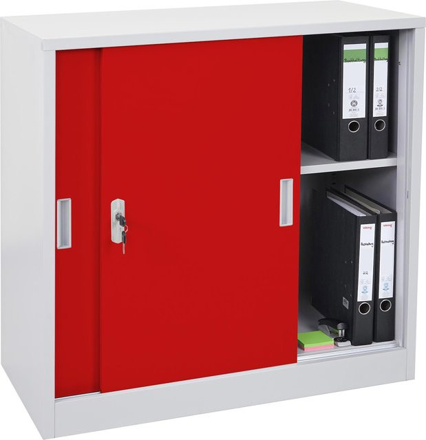 Aktenschrank Preston MCW-F41 aus Stahl mit Schiebetüren, Rot, B/T/H: 90 x 45 x 90 cm - Bild 1