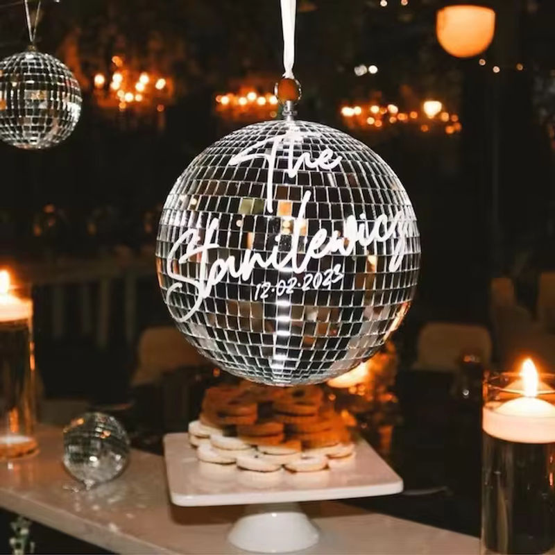 Personalisierte runde Disco-Kugel aus Glas in Silber und Schwarz, Durchmesser: 20 cm, glamouröse Dekoration für Hochzeiten und Partys - Bild 5