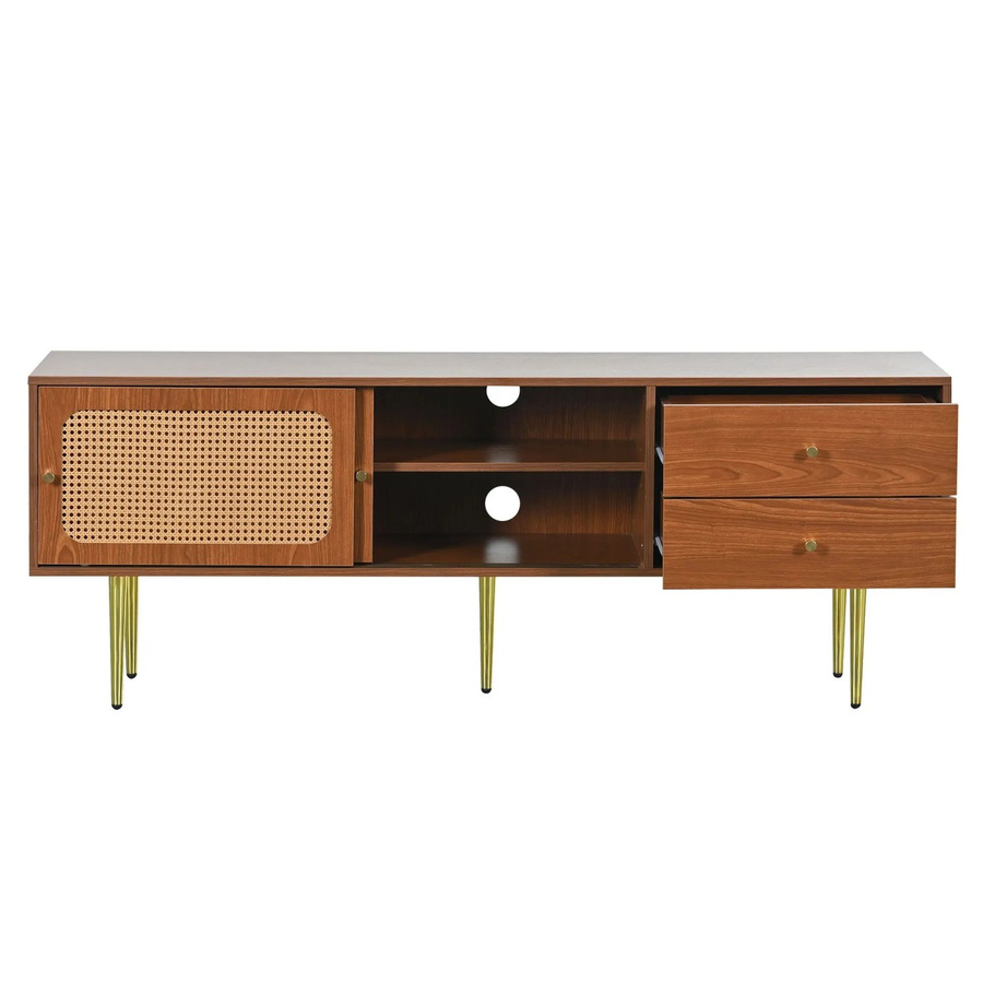 okwish TV Ständer mit Rattan Türen und Schubladen in Braun, B/T/H: 160 x 40 x 60 cm - Bild 2