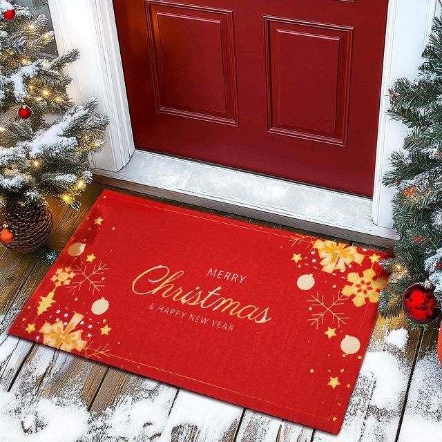 VIKAMA Weihnachts-Fußmatte für Außen und Innen mit Frohe Weihnachten Motiv zur Dekoration von Haustür und Eingangsbereich - Bild 1