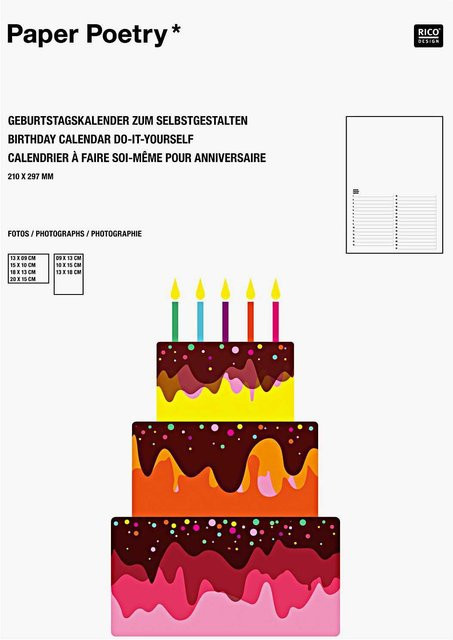 Rico Design Paper Poetry Geburtstagskalender immerwährend, weiß/multicolor, A4 - Bild 1