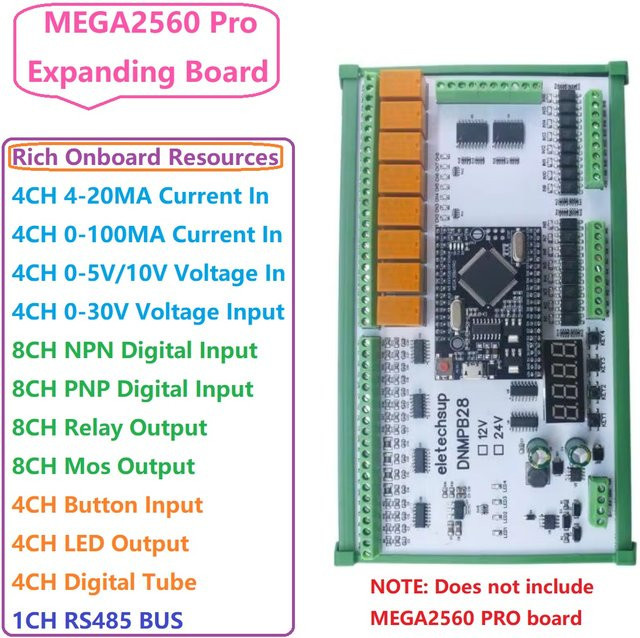 eletechsup MEGA2560 Pro PLC IO Board für Arduino mit 16AI-16DI-16DO, 4-20MA, 0-10V, RS485 und Relais in Grün - Bild 1