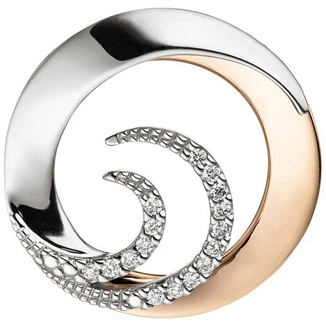 Colfem Anhänger rund, 585 Weißgold Rotgold bicolor, 16 Diamanten Brillanten, 0.08ct - Bild 1