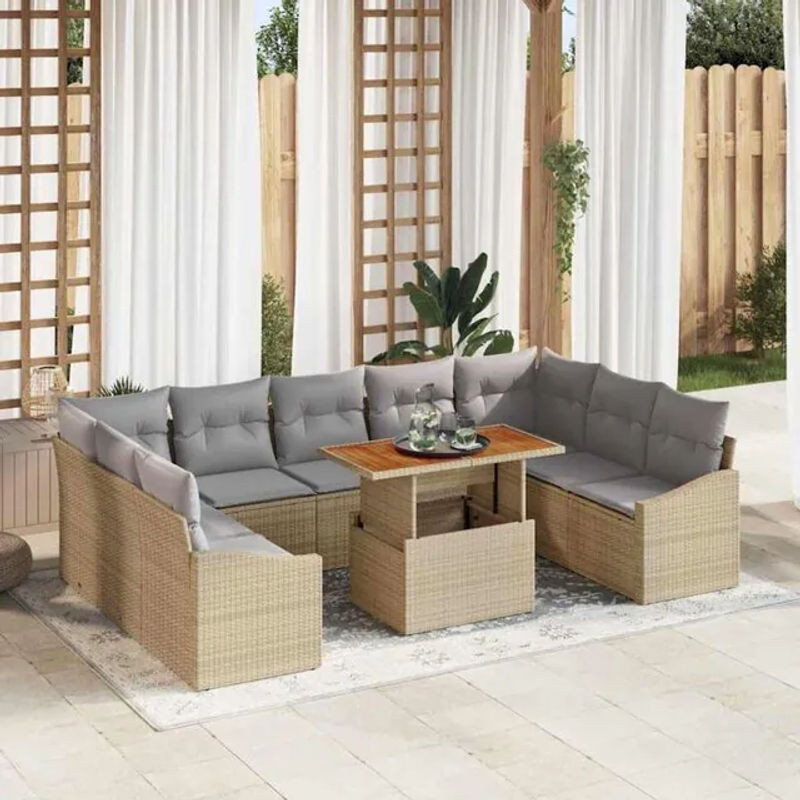 Vidaxl Garten-Sofa-Set aus Poly-Rattan mit integriertem Stauraum, 10-teilig, Beige - Bild 1