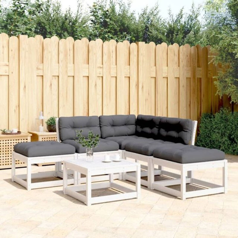 Vidaxl 5-tlg. Garten-Sofagarnitur aus Massivholz Kiefer in Weiß und Grau im rustikalen Design - Bild 1