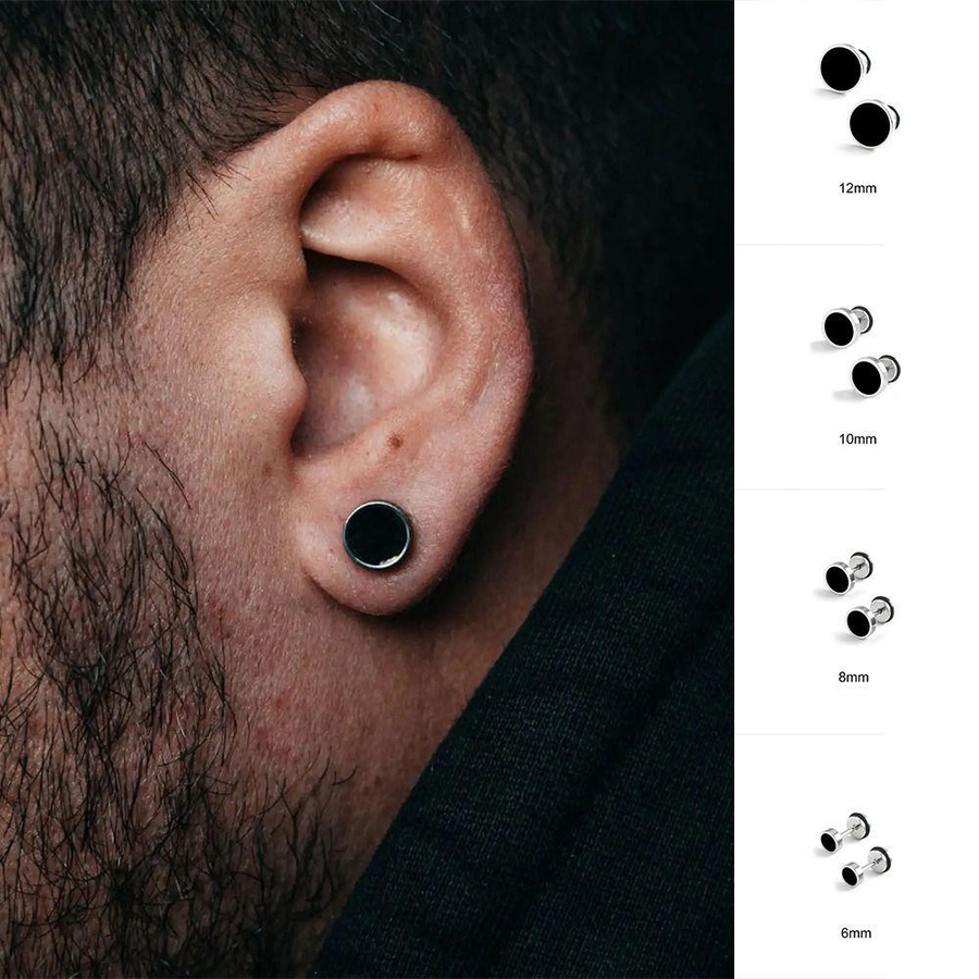 Yifengke Ohrstecker, rund, schwarz, 10 mm, Damen - Bild 4