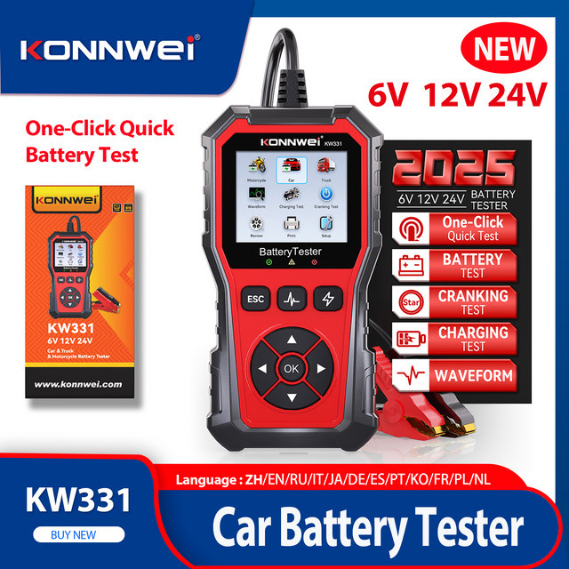 KONNWEI KW331 Autobatterietester für 6V-12V-24V mit 100-2000 CCA Anlaufstrom-Analyse und Spannungswellenform-Analysator - Bild 1