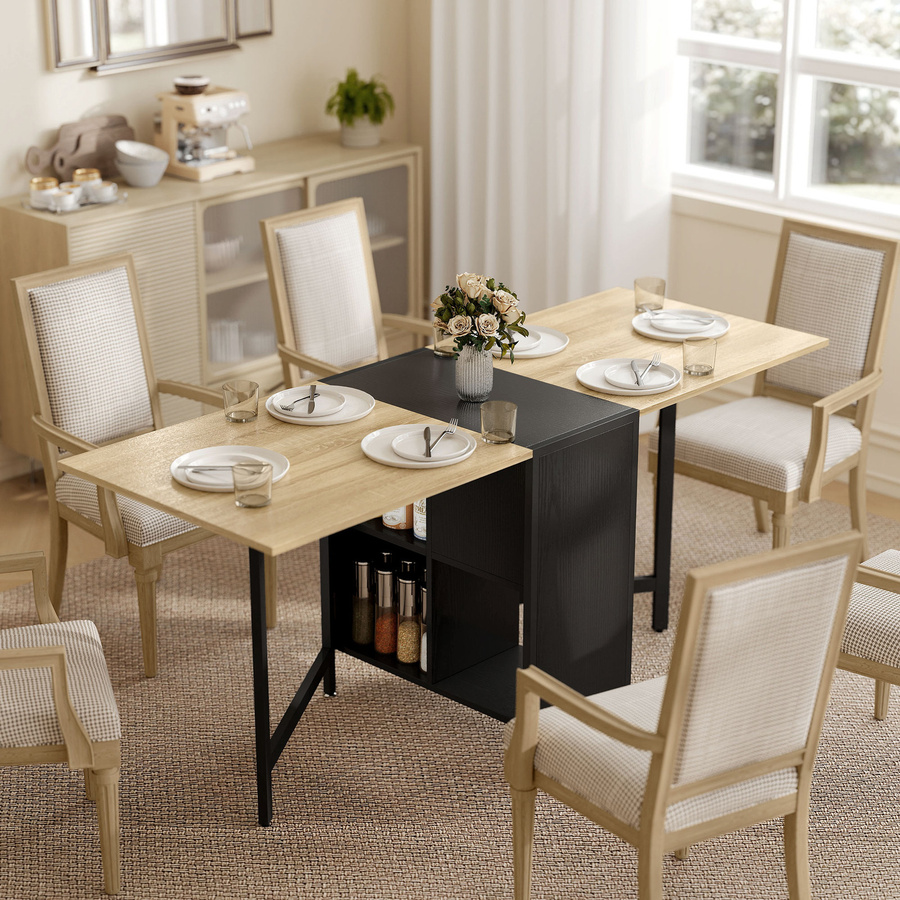 HOMCOM Klappbarer Esstisch mit offenen Ablagen für Küche und Esszimmer, Dunkelholzfarbe und Schwarz, B/T/H: 169 x 60 x 75 cm - Bild 2