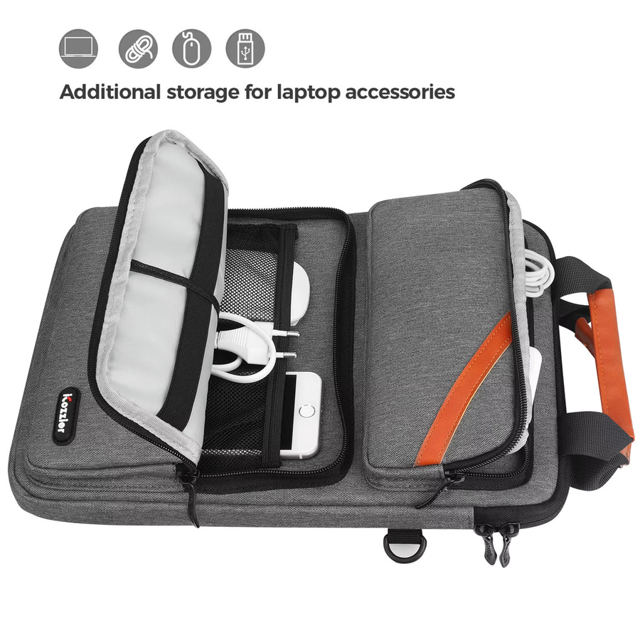 ICozzier Laptop-Umhängetasche für 12,9 bis 13,3 Zoll, Doppeltaschen-Laptop-Hülle und Tablet-Tasche für MacBook Pro und iPad Pro, Schwarz und Grau - Bild 5