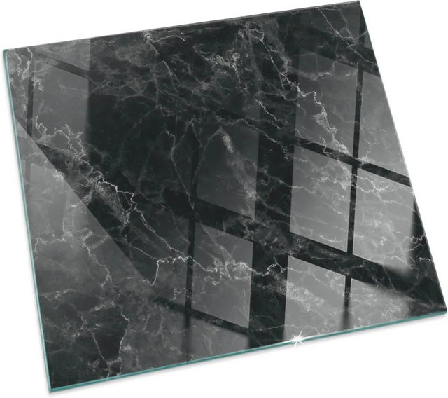 Tulup Kaminglasplatte mit Marmormuster in Schwarz, B/T: 50 x 50 cm - Bild 1