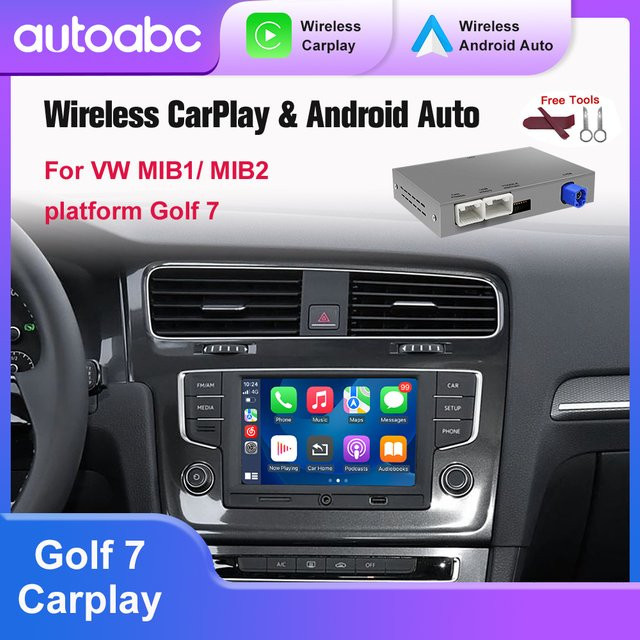 AUTOABC Wireless CarPlay und Android Auto Retrofit Kit für Volkswagen Golf 7 MIB1/MIB2 und Tiguan mit Bluetooth und Navigation in Silber - Bild 1