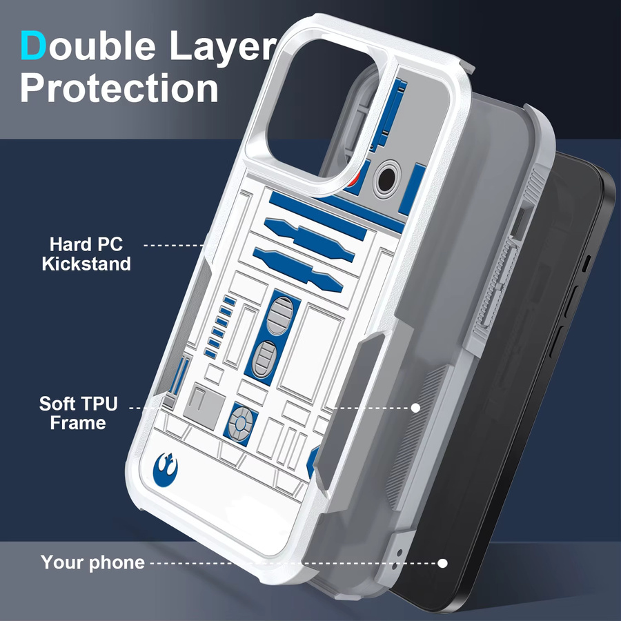 CASE TOWN Schutzhülle R2D2 Astronaut Roboter Dual Layer Stoßdämpfung für iPhone SE2 XS XR 11 12 13 14 15 16 Plus Pro Max, Multicolor - Bild 3
